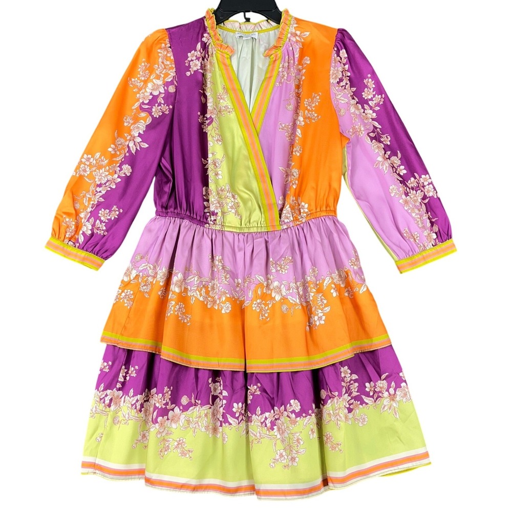 Anthropologie Current Air Whimsical Floral Boho Artsy Tiered Mini Dress Women M